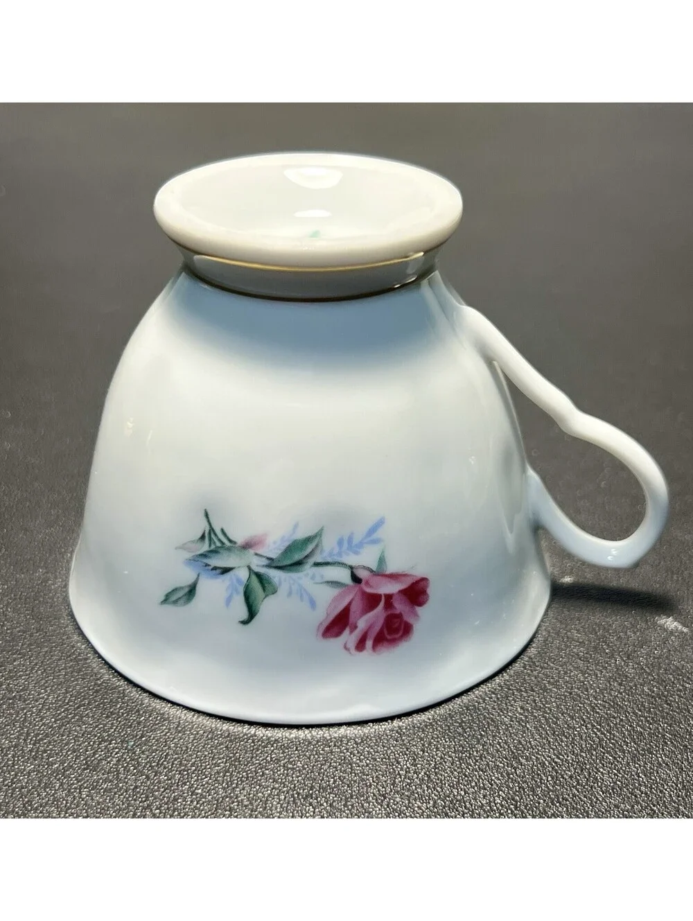 Liling China 1960s Cup Pink Rose Gold Rim Porcelain Pagoda Mark, 3.5x3”